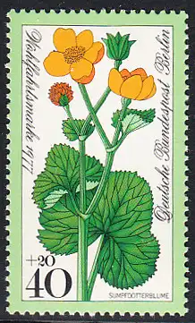 BERLIN 1977 Michel-Nummer 557 postfrisch EINZELMARKE - Wiesenblumen: Sumpfdotterblume