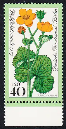 BERLIN 1977 Michel-Nummer 557 postfrisch EINZELMARKE RAND unten - Wiesenblumen: Sumpfdotterblume