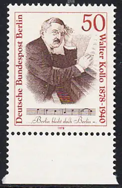 BERLIN 1978 Michel-Nummer 561 postfrisch EINZELMARKE RAND unten - Walter Kollo, Operettenkomponist