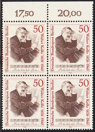BERLIN 1978 Michel-Nummer 561 postfrisch BLOCK RÄNDER oben (b) - Walter Kollo, Operettenkomponist