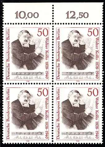 BERLIN 1978 Michel-Nummer 561 postfrisch BLOCK RÄNDER oben (a) - Walter Kollo, Operettenkomponist