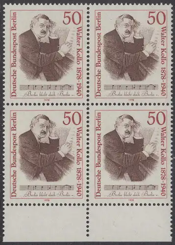 BERLIN 1978 Michel-Nummer 561 postfrisch BLOCK RÄNDER unten - Walter Kollo, Operettenkomponist