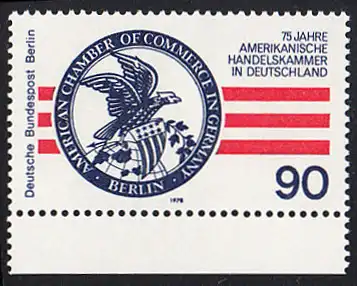 BERLIN 1978 Michel-Nummer 562 postfrisch EINZELMARKE RAND unten - Amerikanische Handelskammer in Deutschland