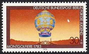 BERLIN 1978 Michel-Nummer 563 postfrisch EINZELMARKE - Luftfahrt: Montgolfiere