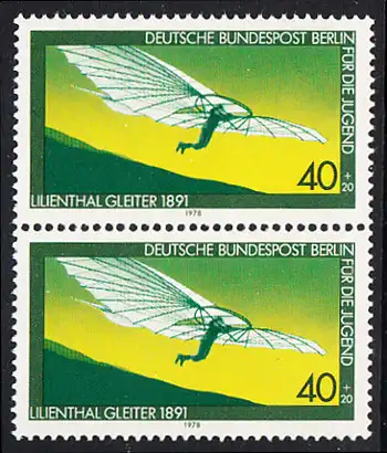 BERLIN 1978 Michel-Nummer 564 postfrisch vert.PAAR - Luftfahrt: Lilienthal-Gleiter