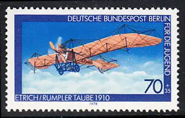 BERLIN 1978 Michel-Nummer 566 postfrisch EINZELMARKE - Luftfahrt: Etrich/Rumpler-Taube