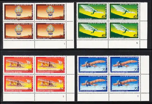 BERLIN 1978 Michel-Nummer 563-566 postfrisch SATZ(4) BLÖCKE ECKRAND unten rechts (FN) - Luftfahrt