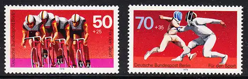 BERLIN 1978 Michel-Nummer 567-568 postfrisch SATZ(2) EINZELMARKEN - Sporthilfe: Radsport / Fechten