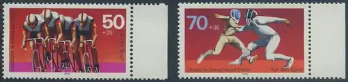 BERLIN 1978 Michel-Nummer 567-568 postfrisch SATZ(2) EINZELMARKEN RÄNDER rechts - Sporthilfe: Radsport / Fechten