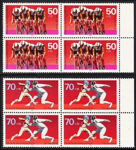 BERLIN 1978 Michel-Nummer 567-568 postfrisch SATZ(2) BLÖCKE RÄNDER rechts - Sporthilfe: Radsport / Fechten