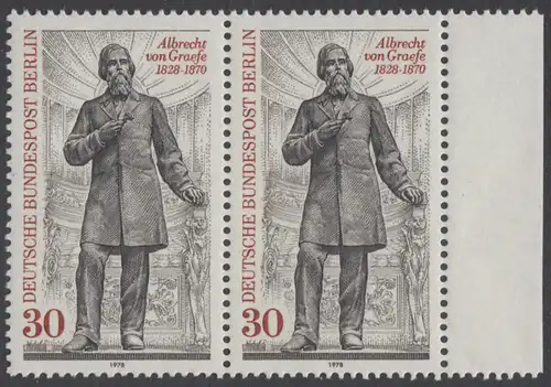 BERLIN 1978 Michel-Nummer 569 postfrisch horiz.PAAR RAND rechts - Albrecht von Graefe, Augenarzt