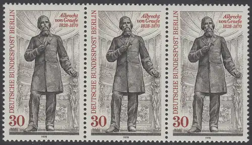 BERLIN 1978 Michel-Nummer 569 postfrisch horiz.STRIP(3) - Albrecht von Graefe, Augenarzt