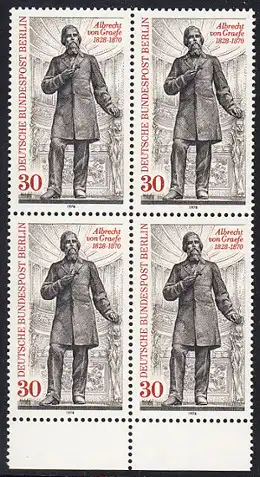 BERLIN 1978 Michel-Nummer 569 postfrisch BLOCK RÄNDER unten - Albrecht von Graefe, Augenarzt