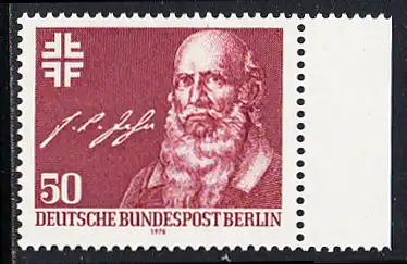 BERLIN 1978 Michel-Nummer 570 postfrisch EINZELMARKE RAND rechts - Friedrich Ludwig Jahn, Begründer der deutschen Turnbewegung