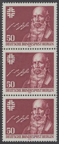 BERLIN 1978 Michel-Nummer 570 postfrisch vert.STRIP(3) - Friedrich Ludwig Jahn, Begründer der deutschen Turnbewegung