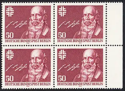 BERLIN 1978 Michel-Nummer 570 postfrisch BLOCK RÄNDER rechts - Friedrich Ludwig Jahn, Begründer der deutschen Turnbewegung