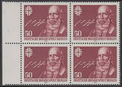 BERLIN 1978 Michel-Nummer 570 postfrisch BLOCK RÄNDER links - Friedrich Ludwig Jahn, Begründer der deutschen Turnbewegung