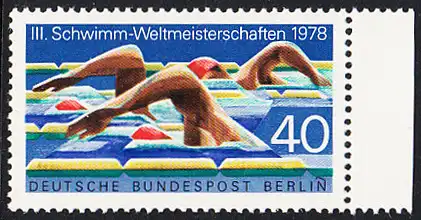 BERLIN 1978 Michel-Nummer 571 postfrisch EINZELMARKE RAND rechts - Schwimm-Weltmeisterschaften, Berlin