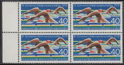 BERLIN 1978 Michel-Nummer 571 postfrisch BLOCK RÄNDER links - Schwimm-Weltmeisterschaften, Berlin