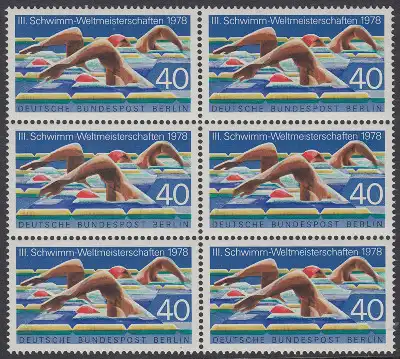 BERLIN 1978 Michel-Nummer 571 postfrisch vert.BLOCK(6) - Schwimm-Weltmeisterschaften, Berlin