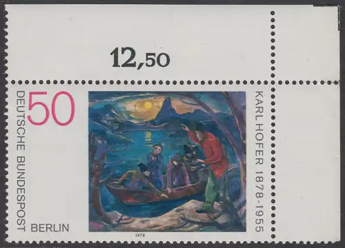 BERLIN 1978 Michel-Nummer 572 postfrisch EINZELMARKE ECKRAND oben rechts - Gemälde von Karl Hofer