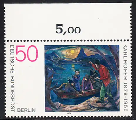 BERLIN 1978 Michel-Nummer 572 postfrisch EINZELMARKE RAND oben (a) - Gemälde von Karl Hofer