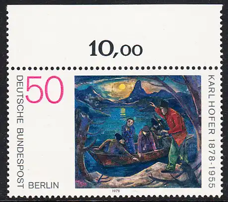BERLIN 1978 Michel-Nummer 572 postfrisch EINZELMARKE RAND oben (b) - Gemälde von Karl Hofer