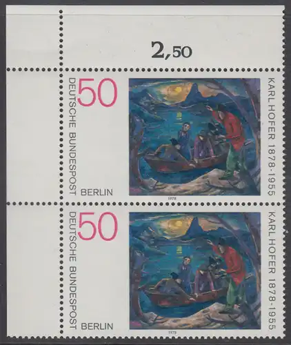 BERLIN 1978 Michel-Nummer 572 postfrisch vert.PAAR ECKRAND oben links - Gemälde von Karl Hofer