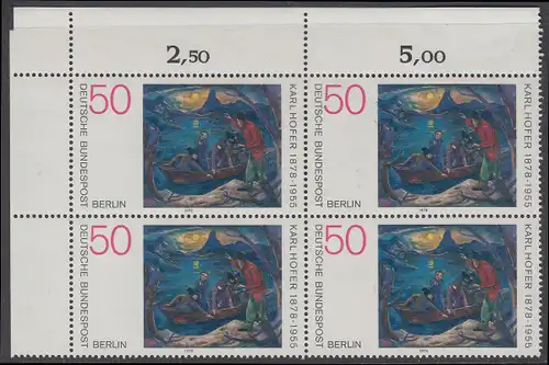 BERLIN 1978 Michel-Nummer 572 postfrisch BLOCK ECKRAND oben links - Gemälde von Karl Hofer