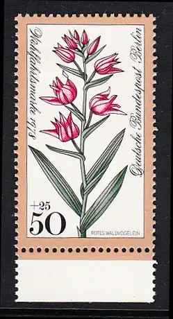 BERLIN 1978 Michel-Nummer 575 postfrisch EINZELMARKE RAND unten - Waldblumen: Rotes Waldvögelein