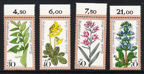 BERLIN 1978 Michel-Nummer 573-576 postfrisch SATZ(4) EINZELMARKEN RÄNDER oben (a) - Waldblumen