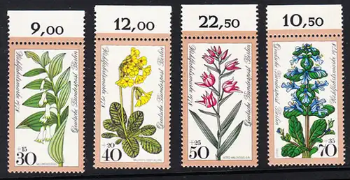 BERLIN 1978 Michel-Nummer 573-576 postfrisch SATZ(4) EINZELMARKEN RÄNDER oben (b) - Waldblumen