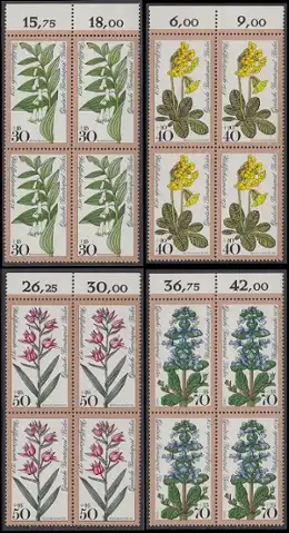 BERLIN 1978 Michel-Nummer 573-576 postfrisch SATZ(4) BLÖCKE RÄNDER oben - Waldblumen