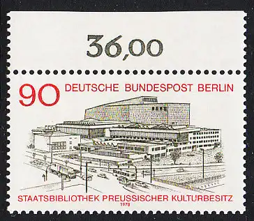 BERLIN 1978 Michel-Nummer 577 postfrisch EINZELMARKE RAND oben (c) - Staatsbibliothek Preußischer Kulturbesitz