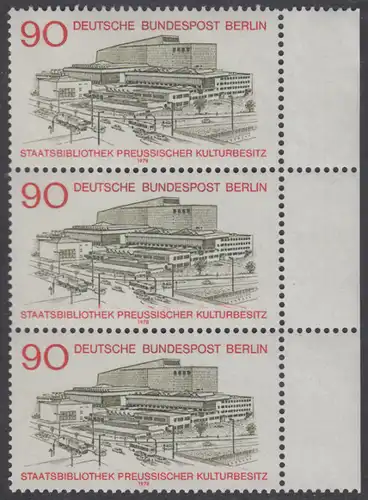 BERLIN 1978 Michel-Nummer 577 postfrisch vert.STRIP(3) RAND rechts - Staatsbibliothek Preußischer Kulturbesitz