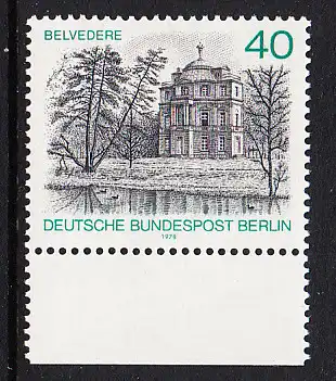 BERLIN 1978 Michel-Nummer 578 postfrisch EINZELMARKE RAND unten - Berlin-Ansichten: Belvedere, Schloss Charlottenburg