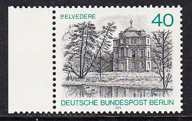 BERLIN 1978 Michel-Nummer 578 postfrisch EINZELMARKE RAND links - Berlin-Ansichten: Belvedere, Schloss Charlottenburg