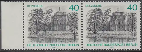 BERLIN 1978 Michel-Nummer 578 postfrisch horiz.PAAR RAND links - Berlin-Ansichten: Belvedere, Schloss Charlottenburg