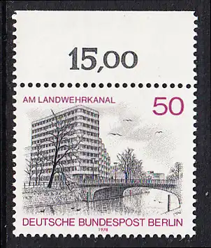 BERLIN 1978 Michel-Nummer 579 postfrisch EINZELMARKE RAND oben - Berlin-Ansichten: Shellhaus am Landwehrkanal