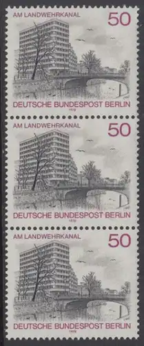 BERLIN 1978 Michel-Nummer 579 postfrisch vert.STRIP(3) - Berlin-Ansichten: Shellhaus am Landwehrkanal