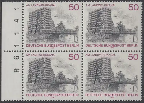BERLIN 1978 Michel-Nummer 579 postfrisch BLOCK RÄNDER links - Berlin-Ansichten: Shellhaus am Landwehrkanal