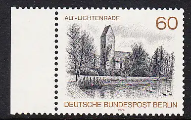 BERLIN 1978 Michel-Nummer 580 postfrisch EINZELMARKE RAND links - Berlin-Ansichten: Dorfkirche, Alt-Lichtenrade 