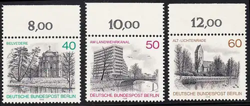 BERLIN 1978 Michel-Nummer 578-580 postfrisch SATZ(3) EINZELMARKEN RÄNDER oben - Berlin-Ansichten