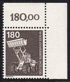BERLIN 1978 Michel-Nummer 585 postfrisch EINZELMARKE ECKRAND oben rechts - Industrie & Technik: Radlader