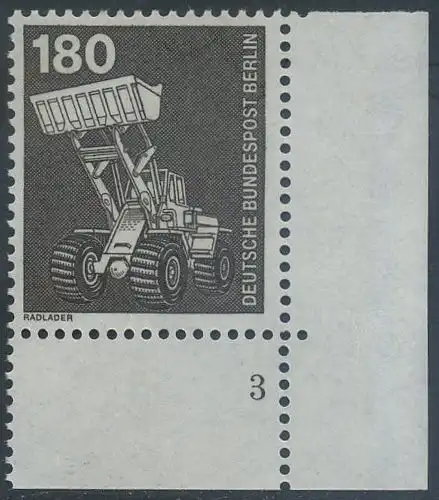 BERLIN 1978 Michel-Nummer 585 postfrisch EINZELMARKE ECKRAND unten rechts (FN/b) - Industrie & Technik: Radlader