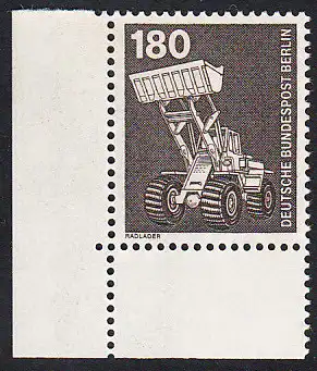 BERLIN 1978 Michel-Nummer 585 postfrisch EINZELMARKE ECKRAND unten links - Industrie & Technik: Radlader