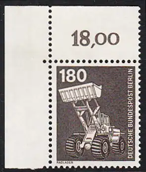 BERLIN 1978 Michel-Nummer 585 postfrisch EINZELMARKE ECKRAND oben links - Industrie & Technik: Radlader