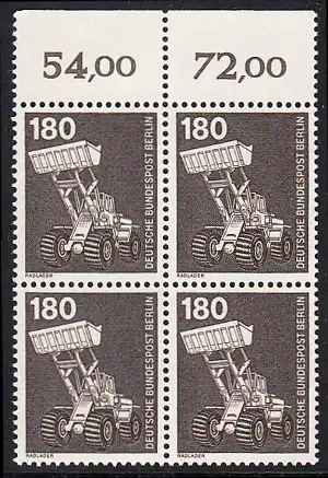 BERLIN 1978 Michel-Nummer 585 postfrisch BLOCK RÄNDER oben - Industrie & Technik: Radlader