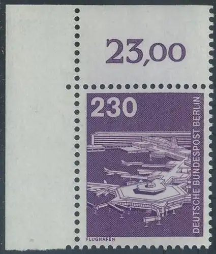 BERLIN 1978 Michel-Nummer 586 postfrisch EINZELMARKE ECKRAND oben links - Industrie & Technik: Flughafen Frankfurt