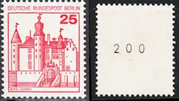 BERLIN 1978 Michel-Nummer 587 postfrisch EINZELMARKE m/ rücks.Rollennummer 200 - Burgen & Schlösser: Burg Gemen